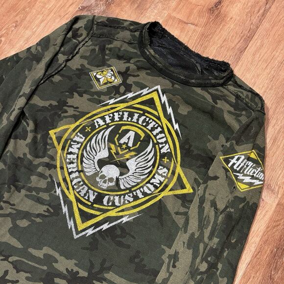 Vintage Affliction Thermal Shirt Reversible Y2K Long Sleeve Camo Black Mens 2XL - Picture 5 of 10